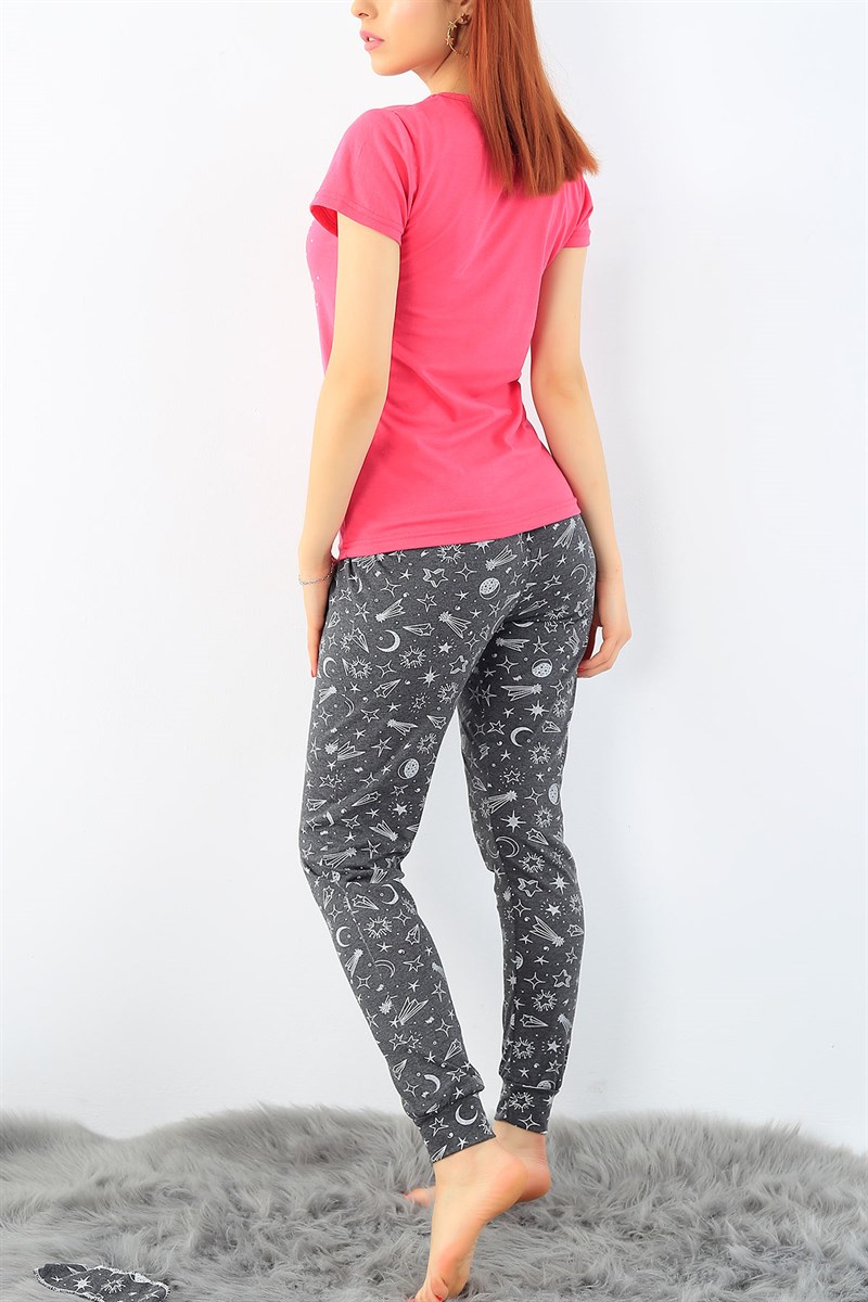 Antrasit Yıldız Baskı Bayan Pijama Takımı 32314