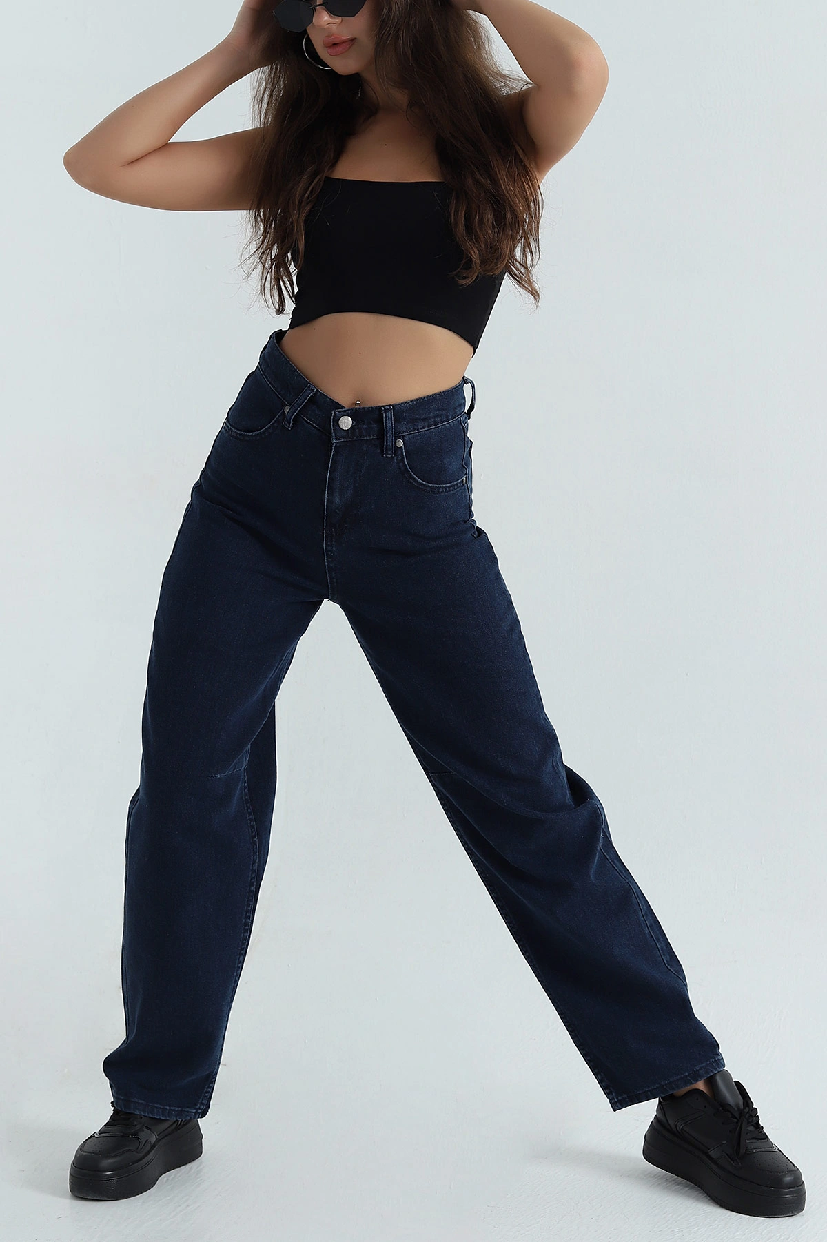 Arkası Tokalı Baggy Kadın Kot Pantolon 393314