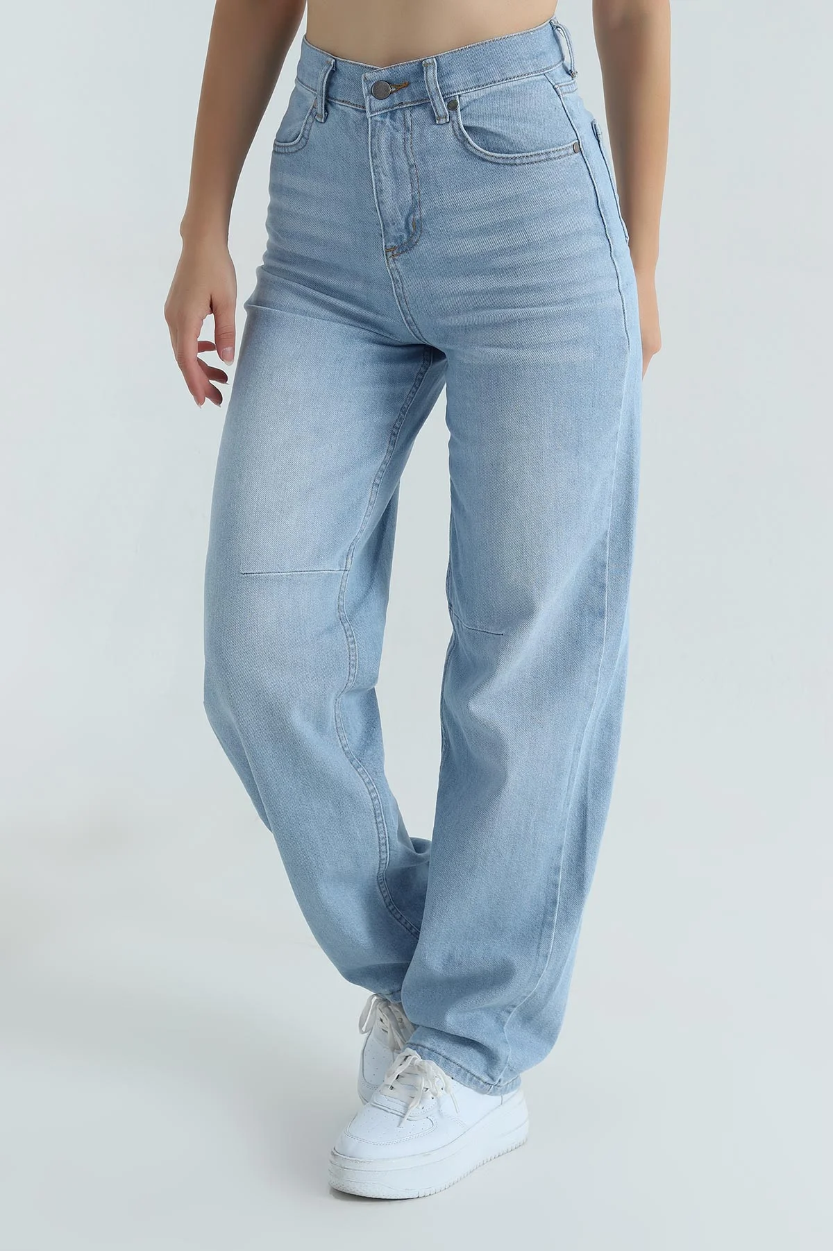 Arkası Tokalı Mavi Baggy Kadın Kot Pantolon 393316
