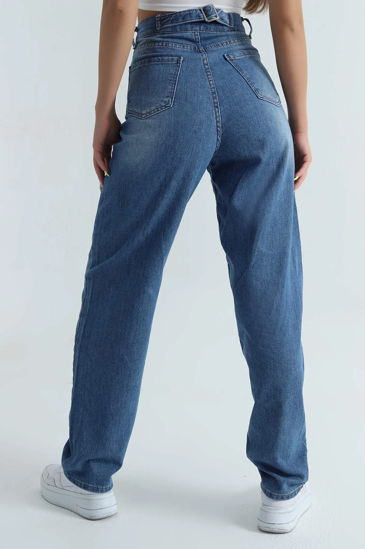 Arkası Tokalı Mavi Baggy Kadın Kot Pantolon 393317
