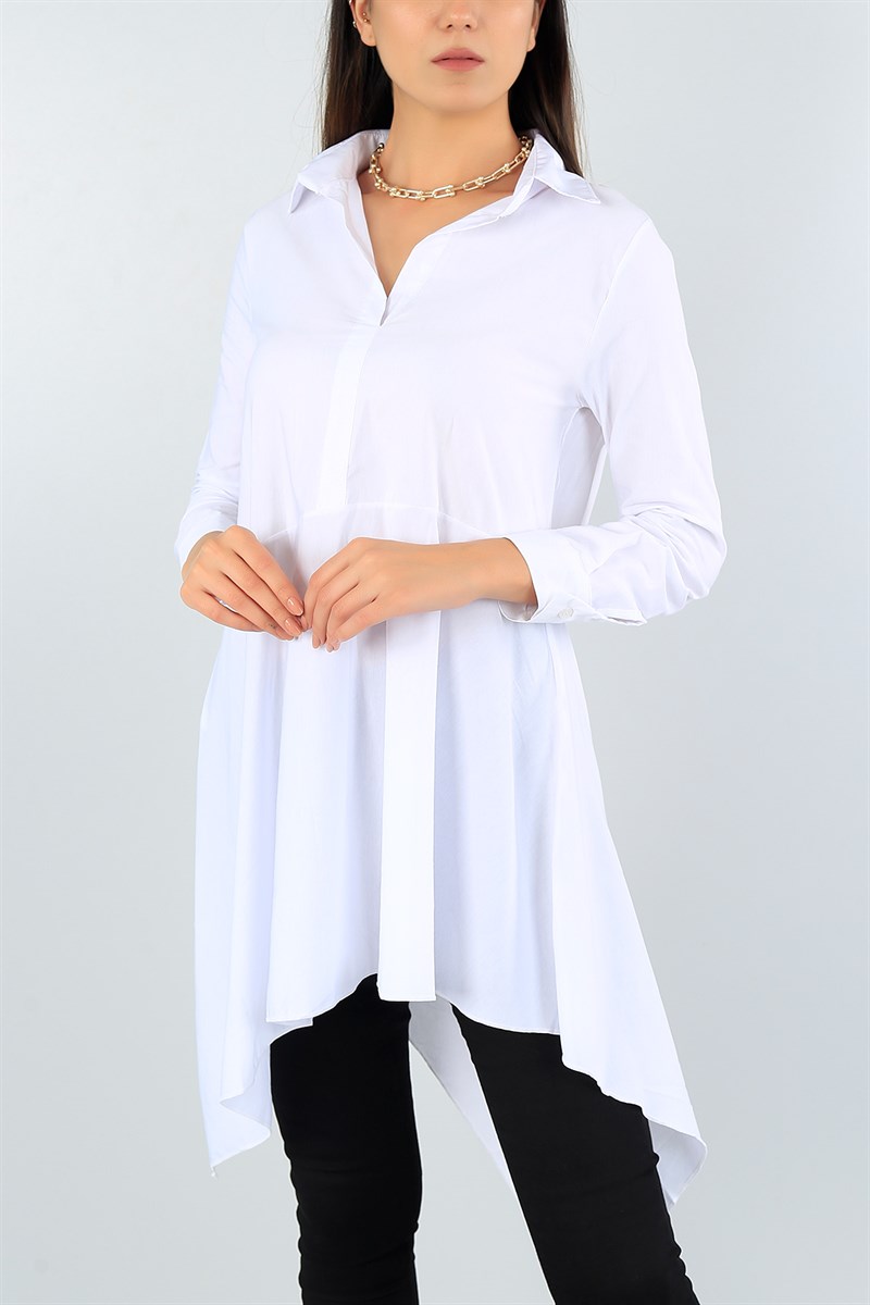 Asimetrik Kesim Beyaz Poplin Gömlek 41602