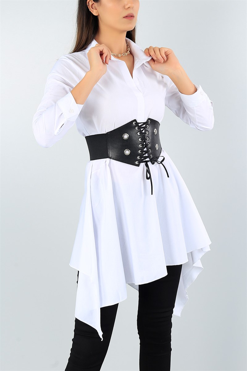 Asimetrik Kesim Beyaz Poplin Gömlek 41602