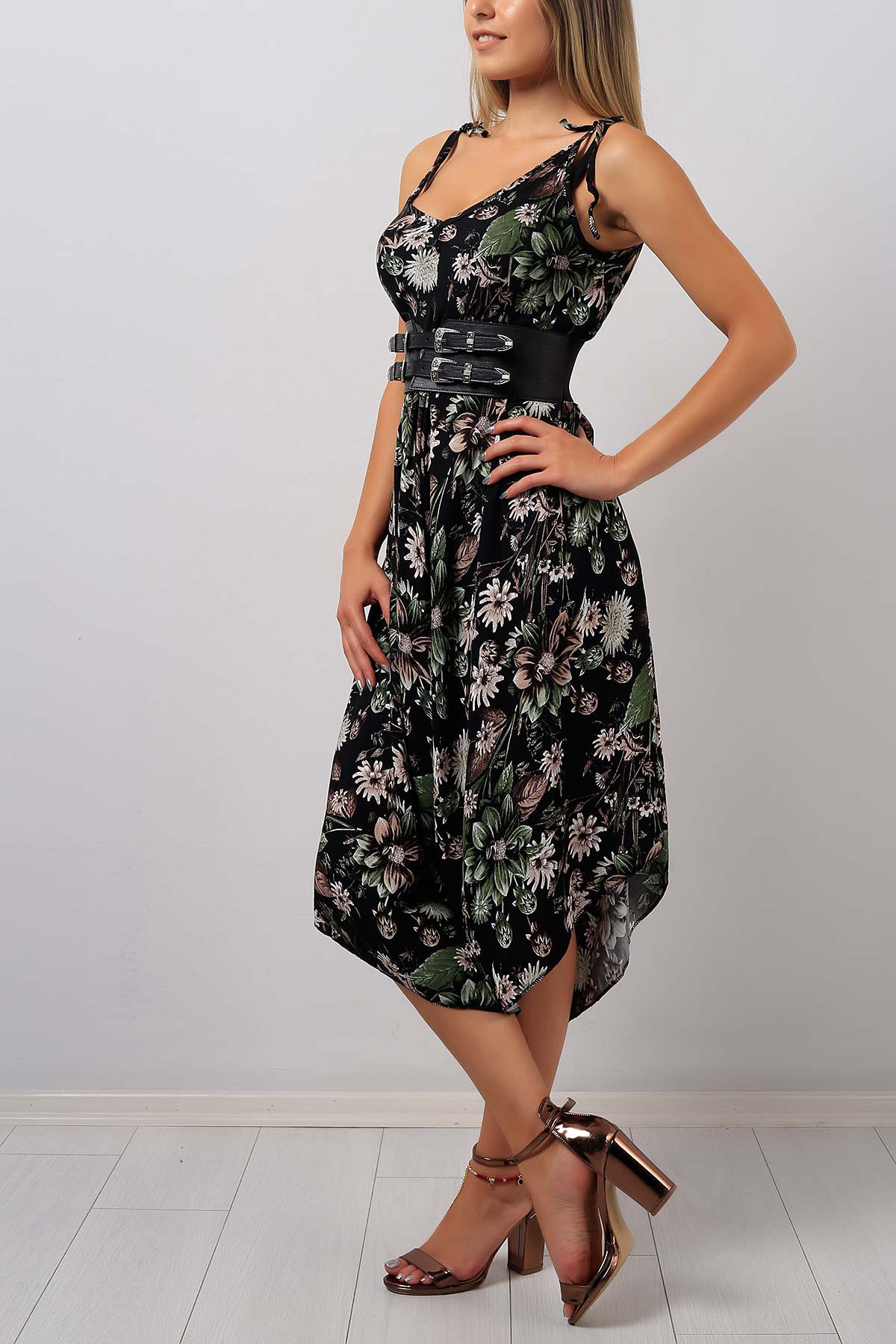 Askılı Desenli Bayan Şalvar Elbise Modeli 8905B