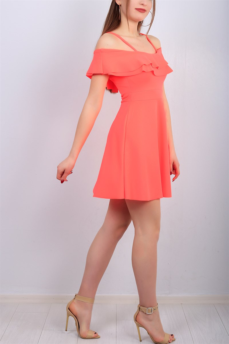 Askılı Yaka Fırfırlı Bayan Neon Elbise 13263B