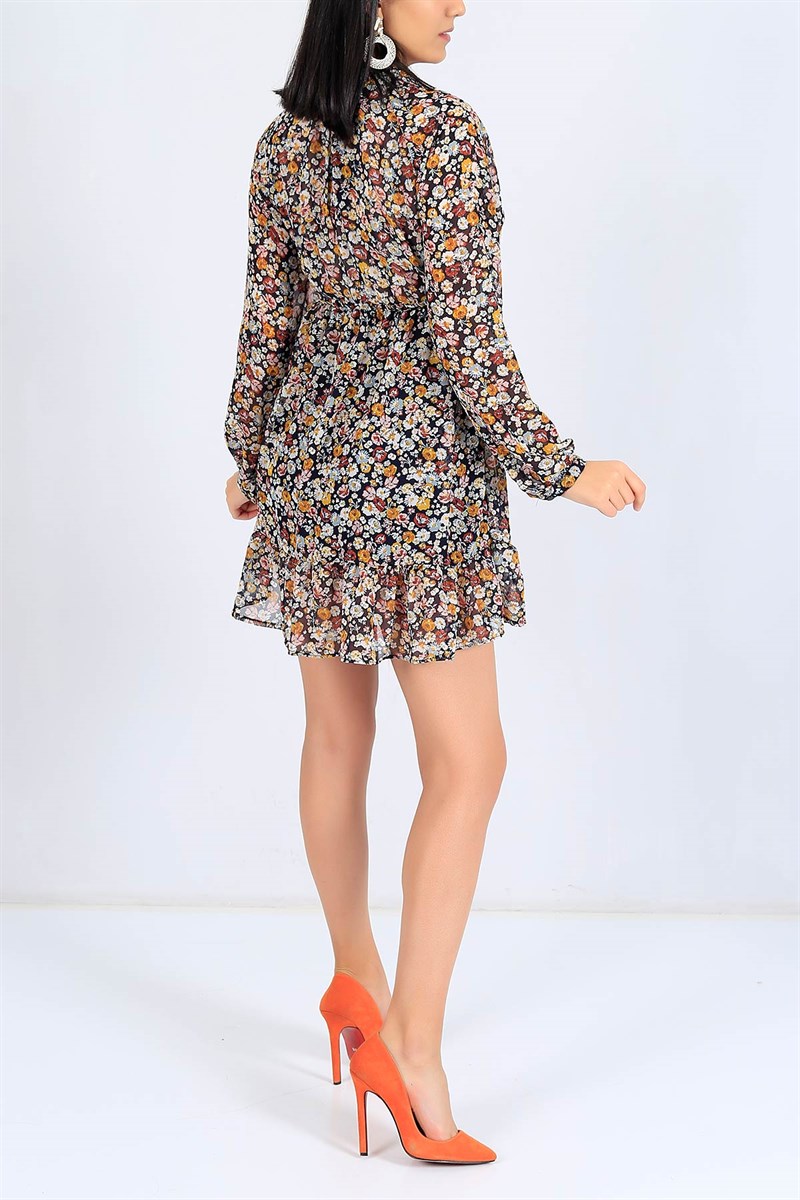 Astarlı Çiçek Desen Şifon Elbise 25108B