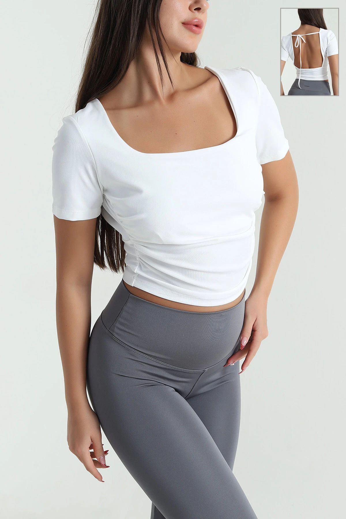 Bağlamalı Büzgülü Crop Bluz 477666