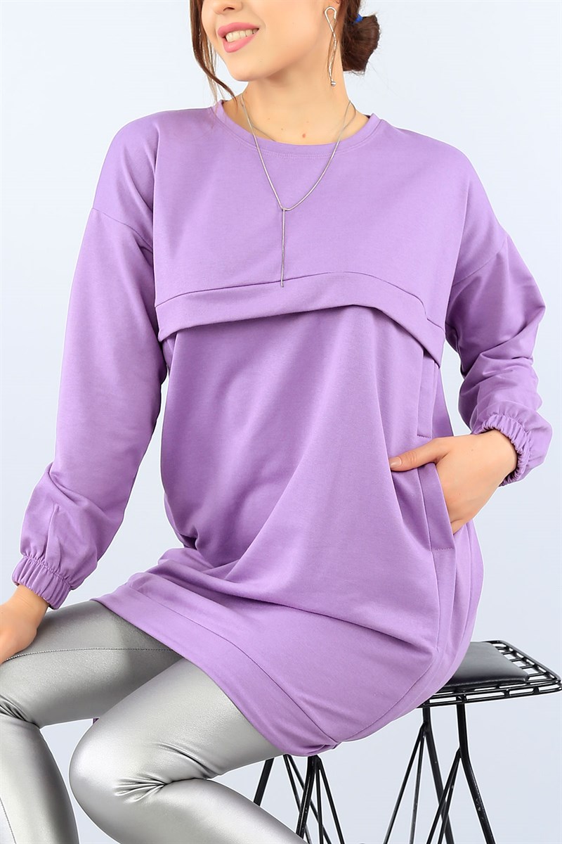 Bağlamalı Likralı Lila Tunik 38474