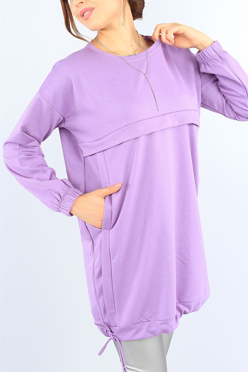 Bağlamalı Likralı Lila Tunik 38474