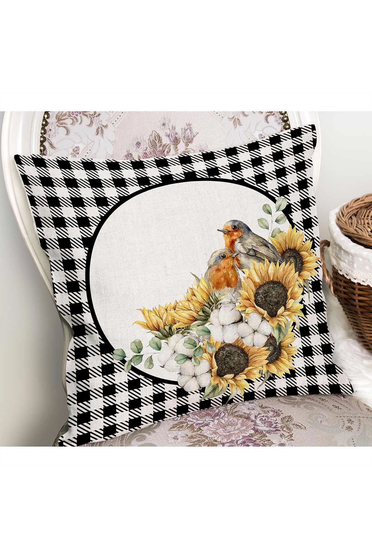 Siyah 43x43 Dijital Baskılı Fermuarlı Modern Kırlent Kılıfı 272779