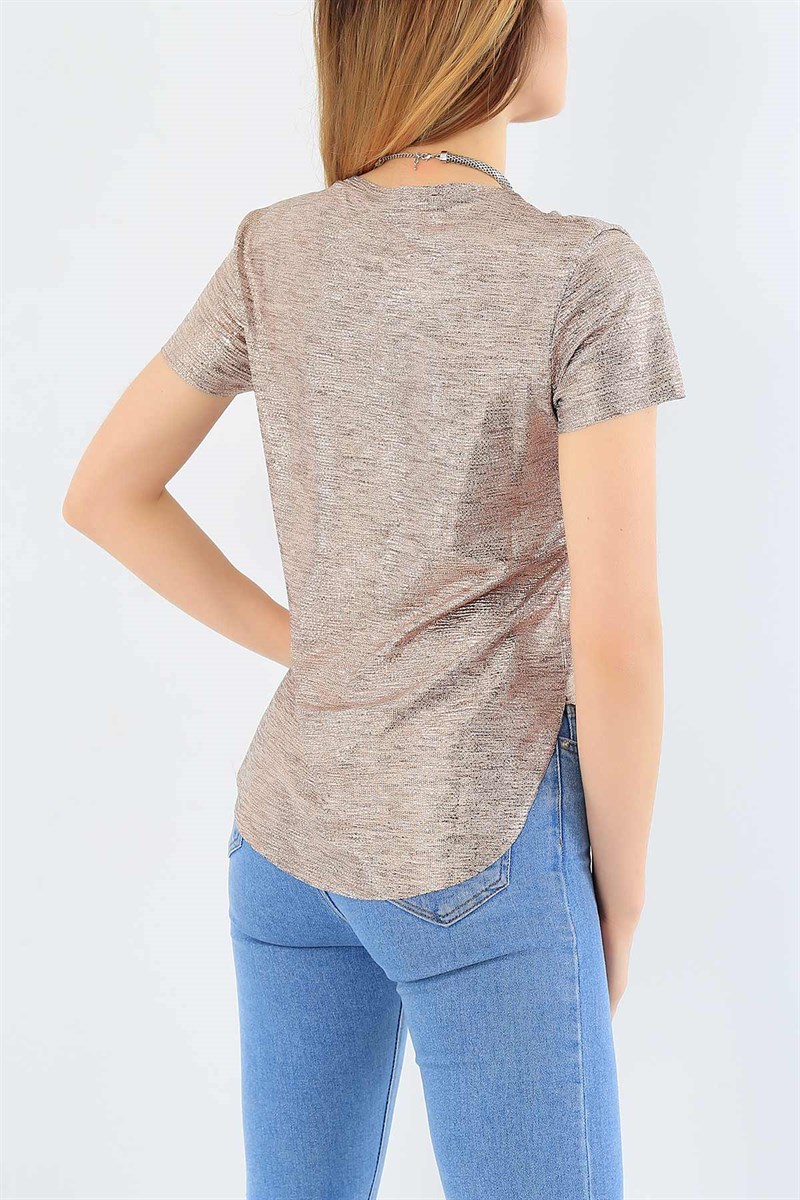 Bakır Pullu Likralı Bluz 29858B