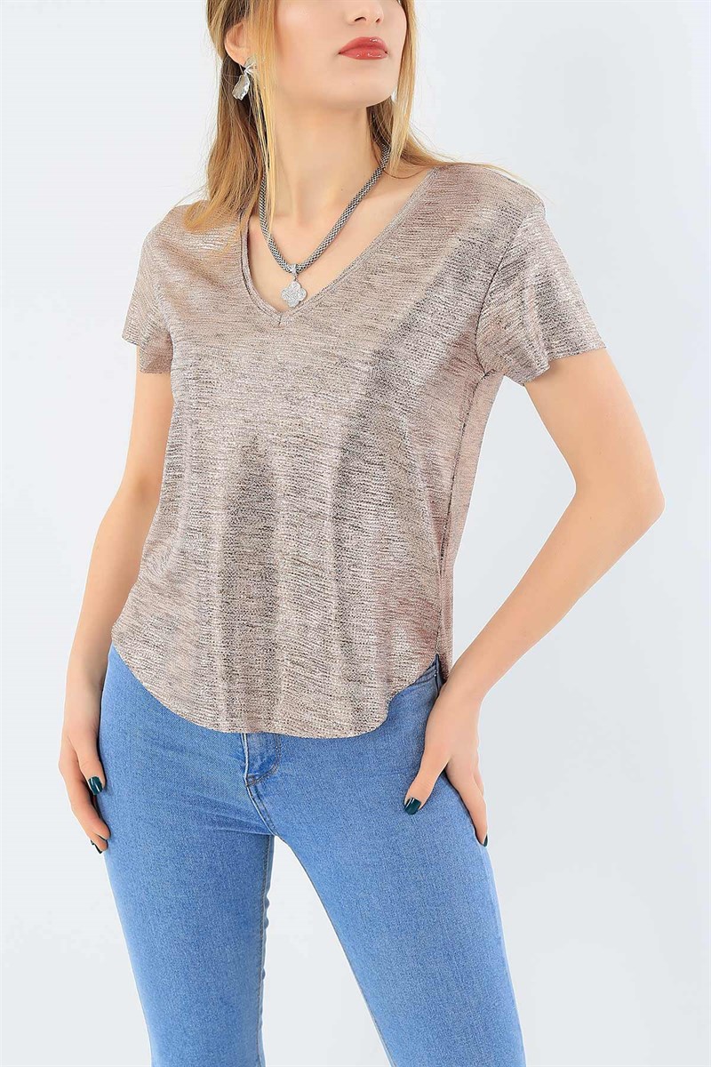 Bakır Pullu Likralı Bluz 29858B