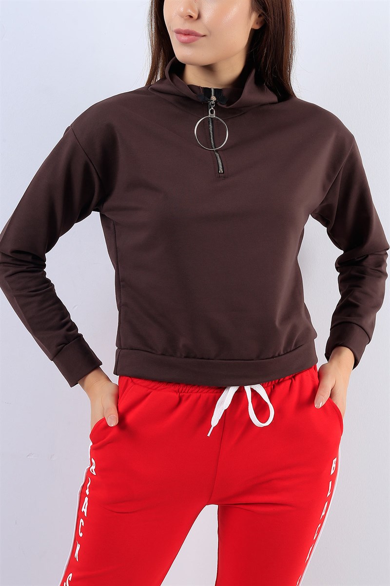 Balıkçı Yaka Kahverengi Bayan Sweat 17728B