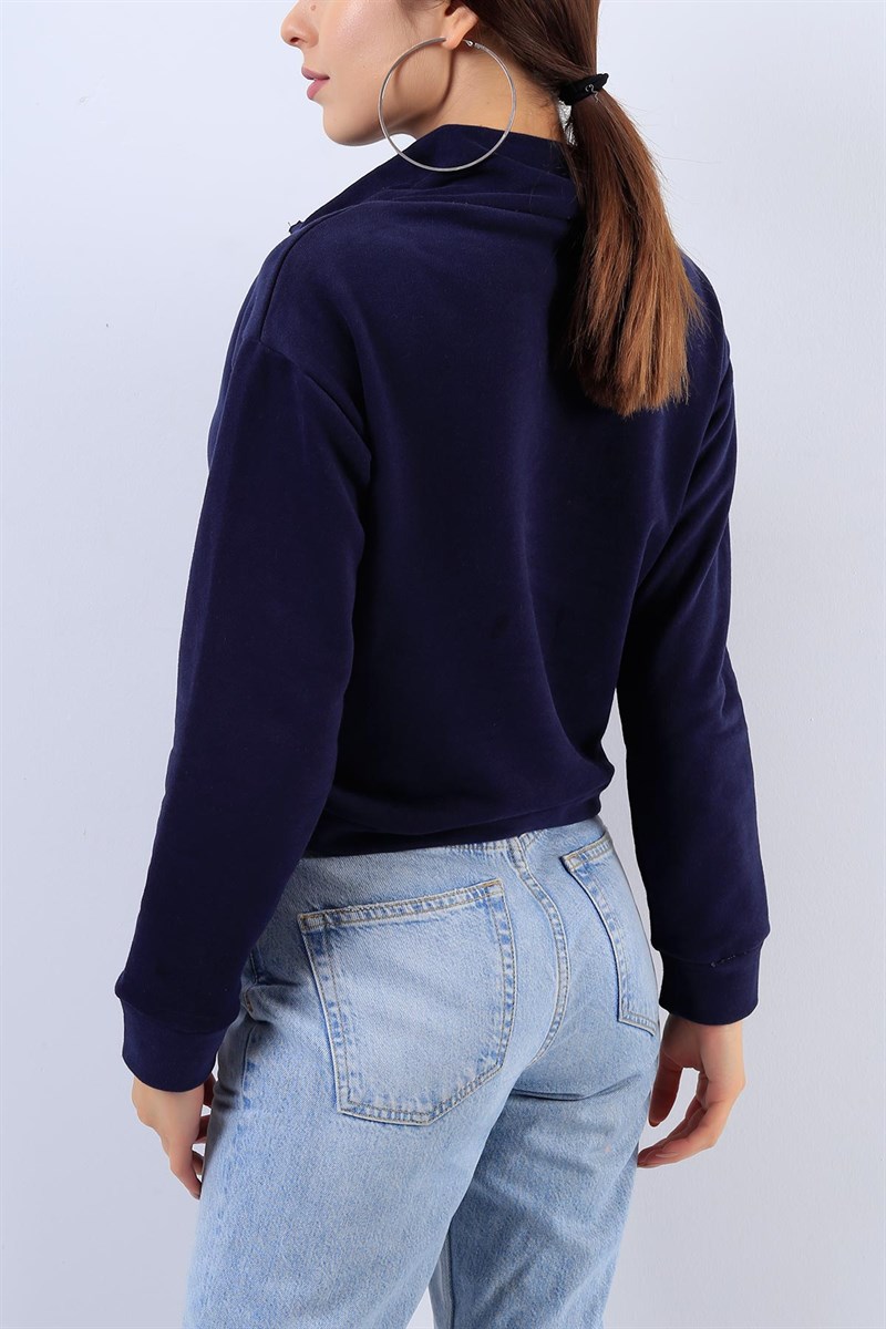 Balıkçı Yaka Lacivert Bayan Sweat 17730B