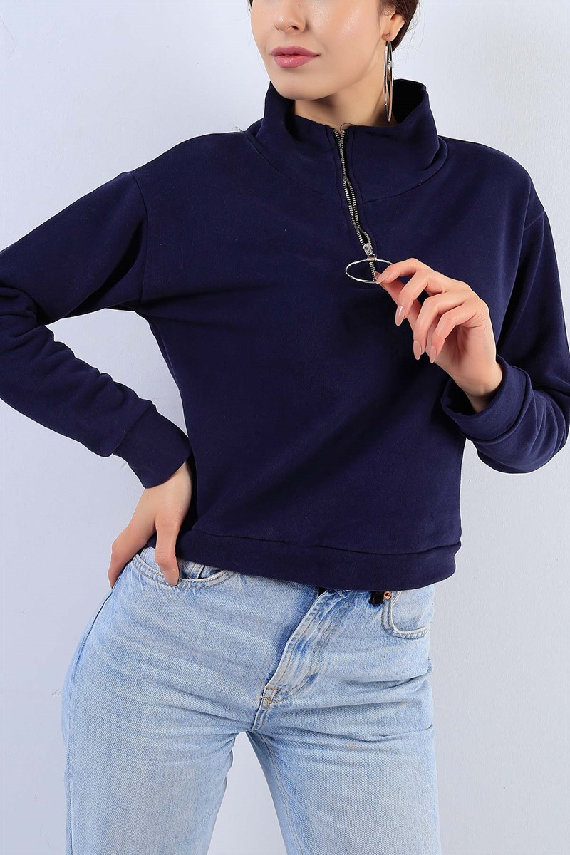 Balıkçı Yaka Lacivert Bayan Sweat 17730B