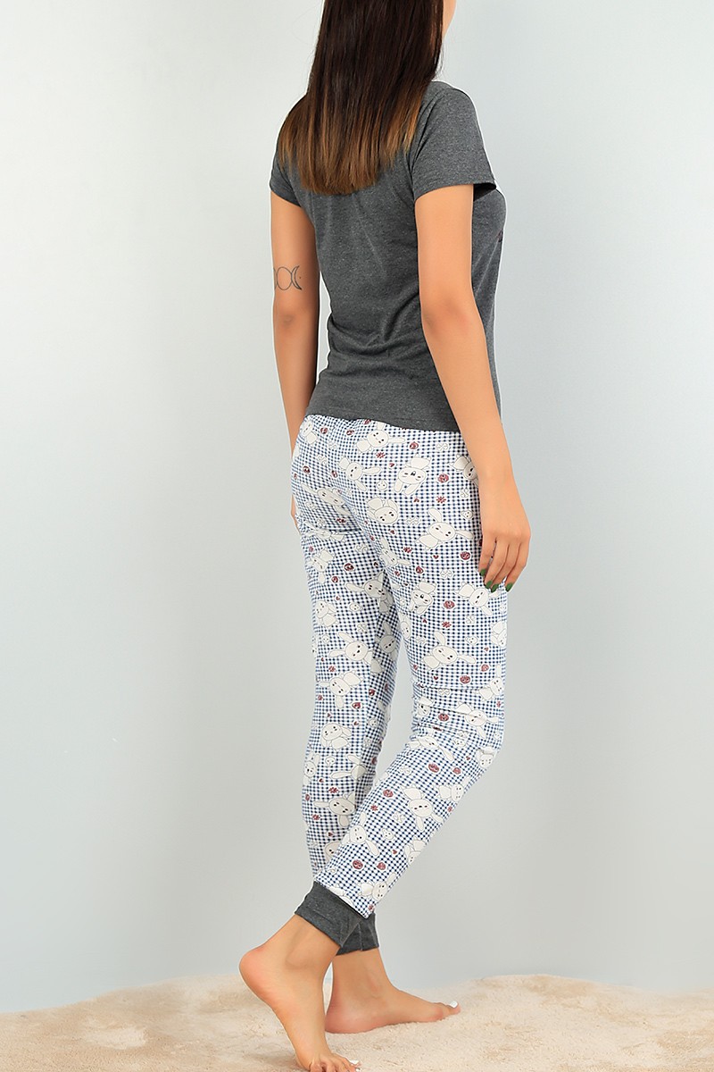 Baskılı Antrasit Bayan Pijama Takımı 73480