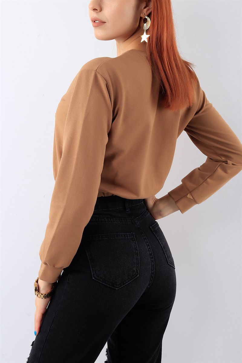 Baskılı Belden Bağlamalı Taba Sweat 20081B