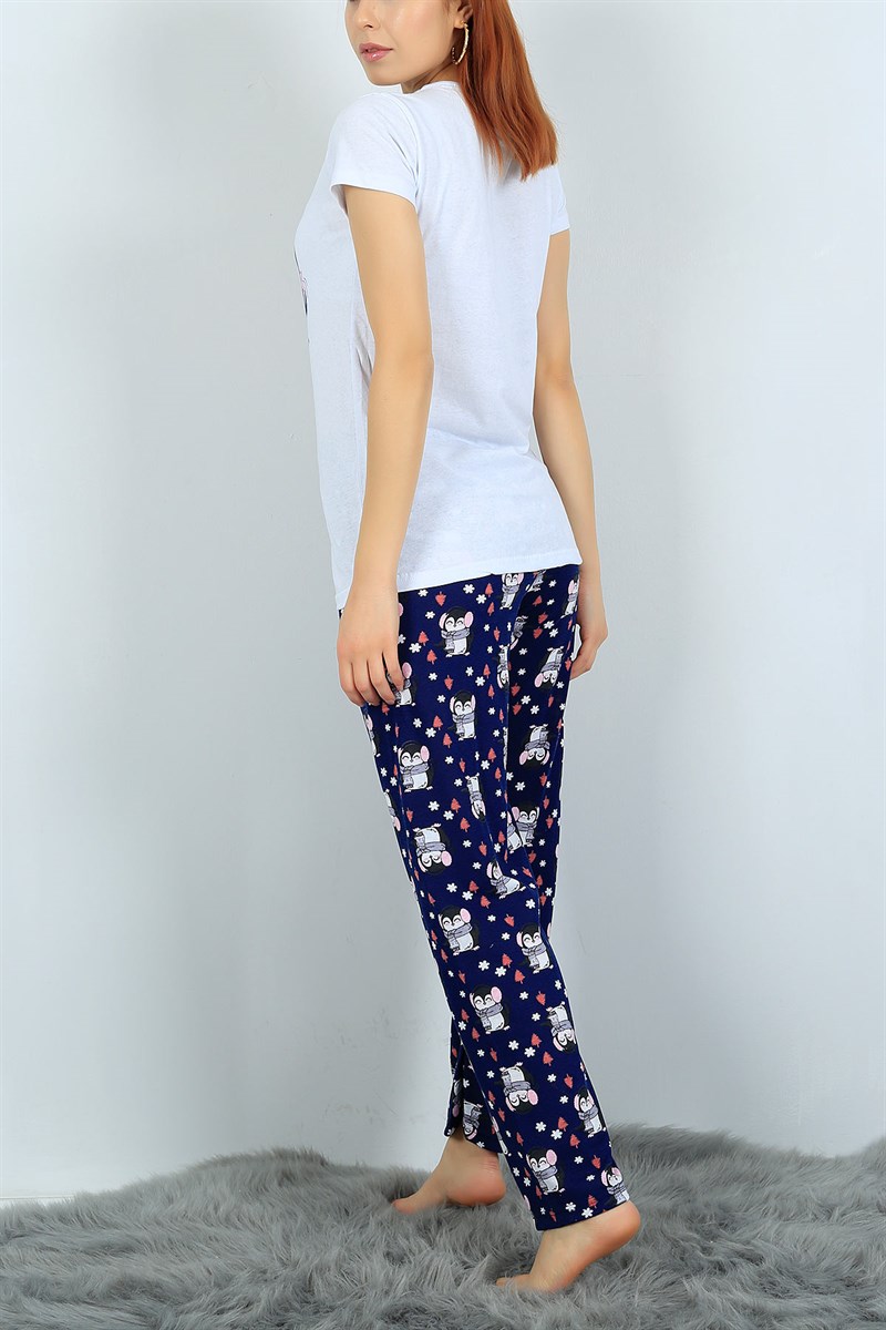 Baskılı Beyaz Bayan Pijama Takımı 24316B
