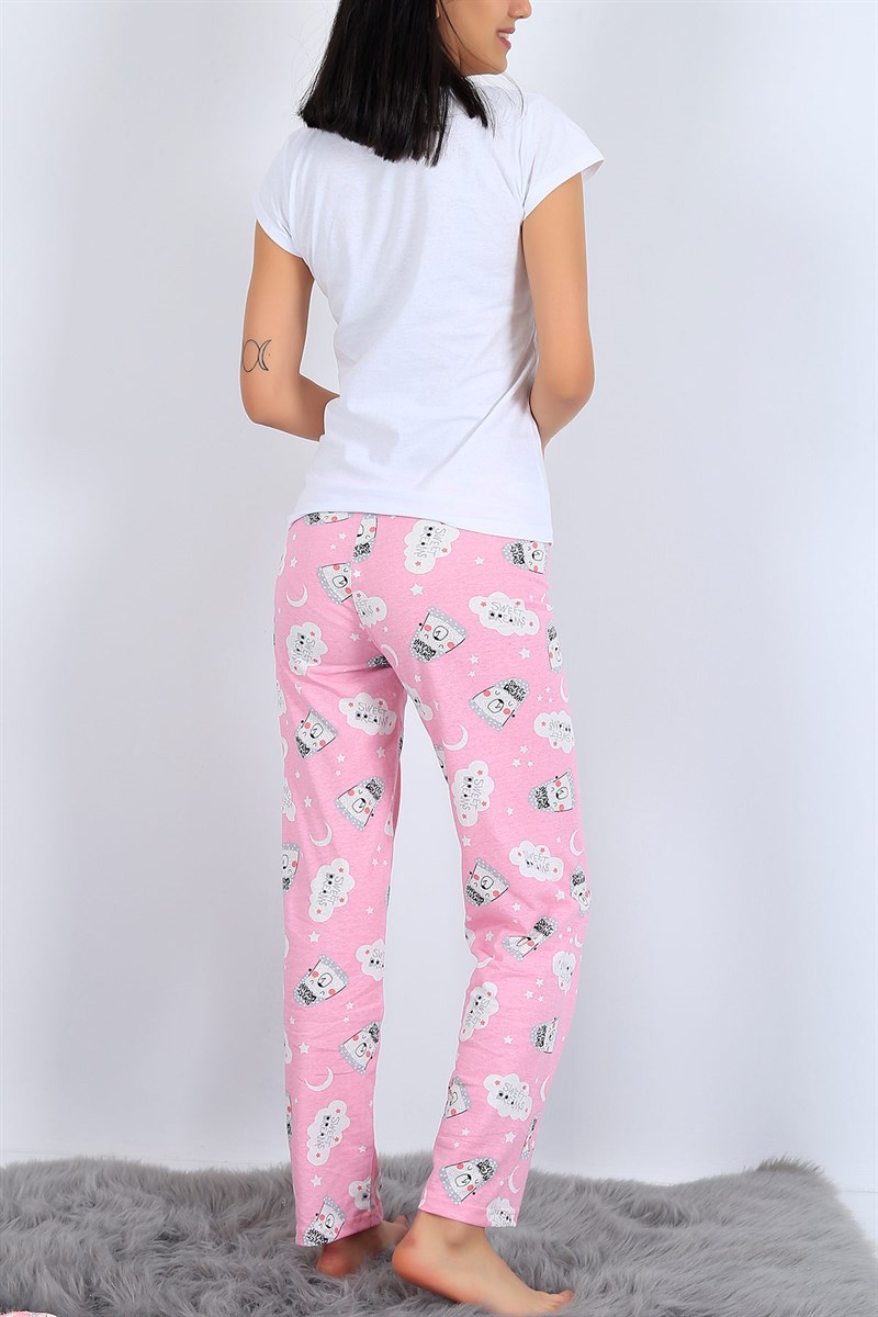 Baskılı Beyaz Bayan Pijama Takımı 25982B