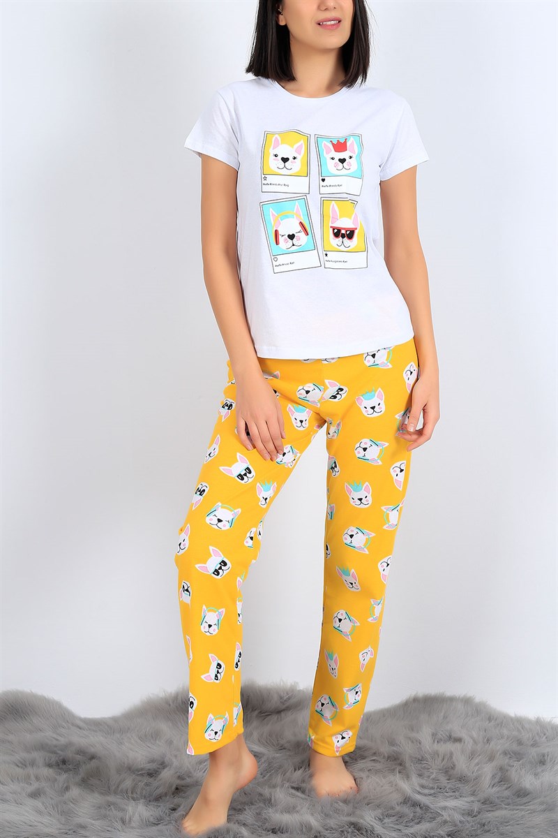 Baskılı Beyaz Bayan Pijama Takımı 26945B