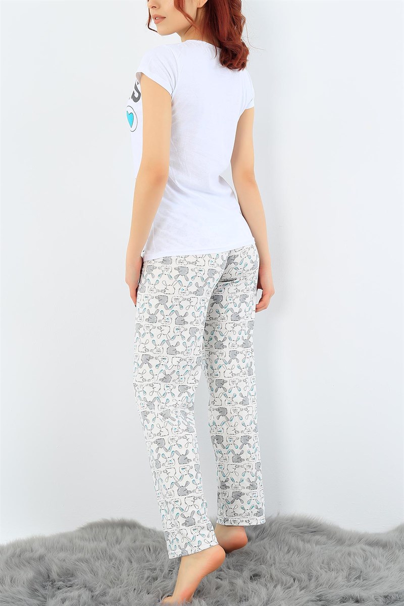 Baskılı Beyaz Bayan Pijama Takımı 31018