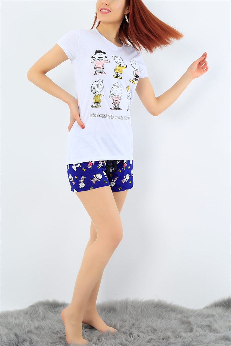 Baskılı Beyaz Bayan Pijama Takımı 31330