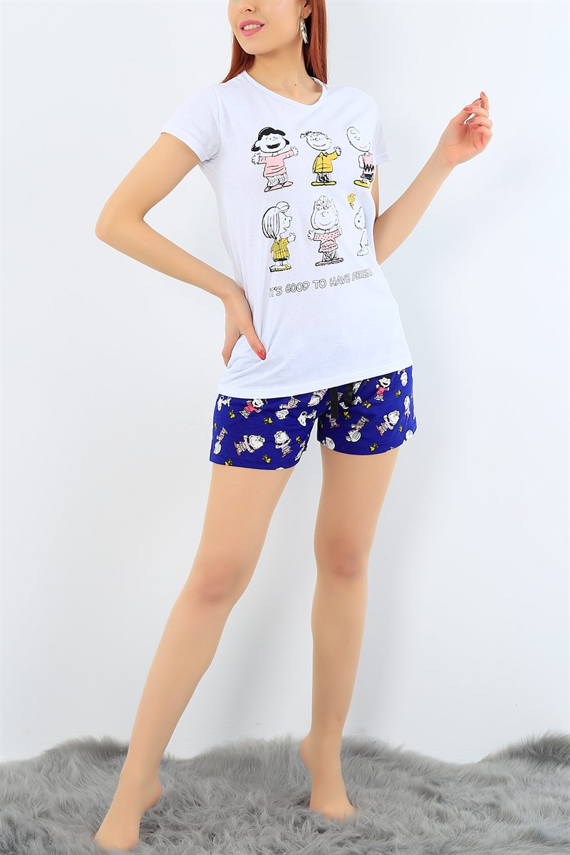 Baskılı Beyaz Bayan Pijama Takımı 31330