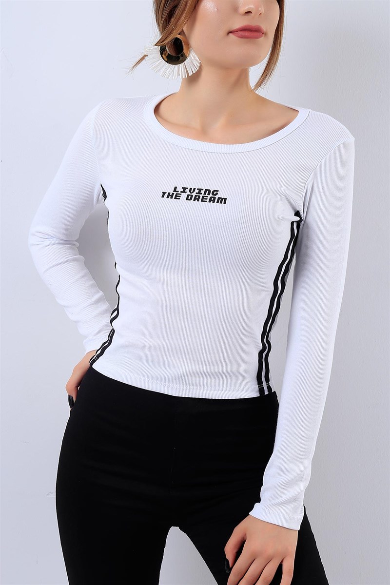 Baskılı Beyaz Bayan Sweat 17701B