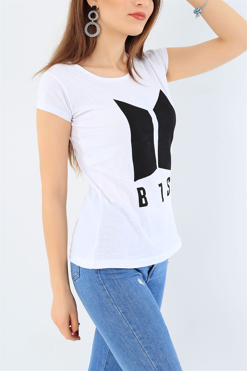 Baskılı Beyaz Bayan Tişört 29303B