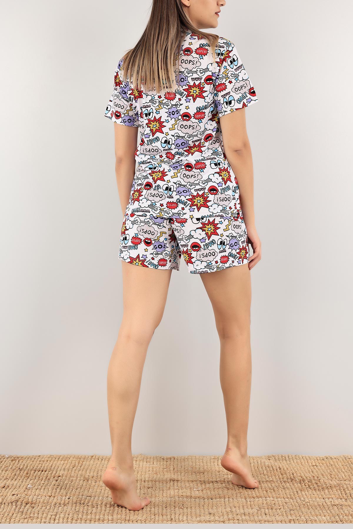 Baskılı Düğmeli Bayan Pijama Takımı 116492