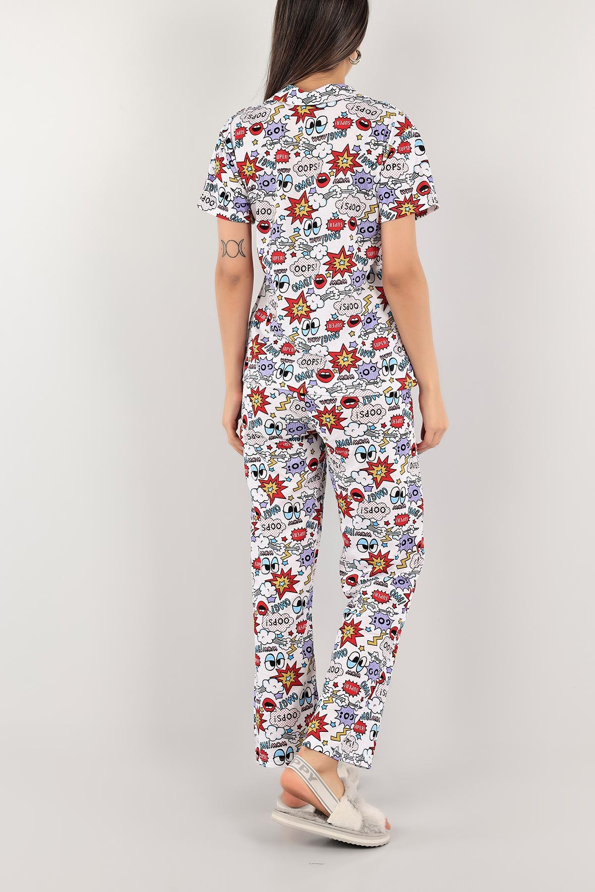 Baskılı Düğmeli Bayan Pijama Takımı 116493