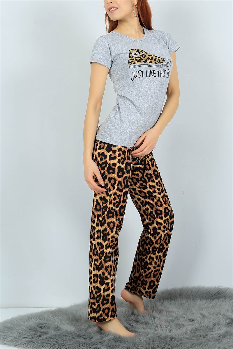 Baskılı Gri Bayan Pijama Takımı 24312B