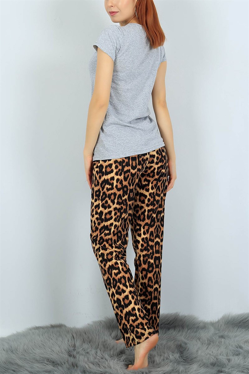 Baskılı Gri Bayan Pijama Takımı 24312B