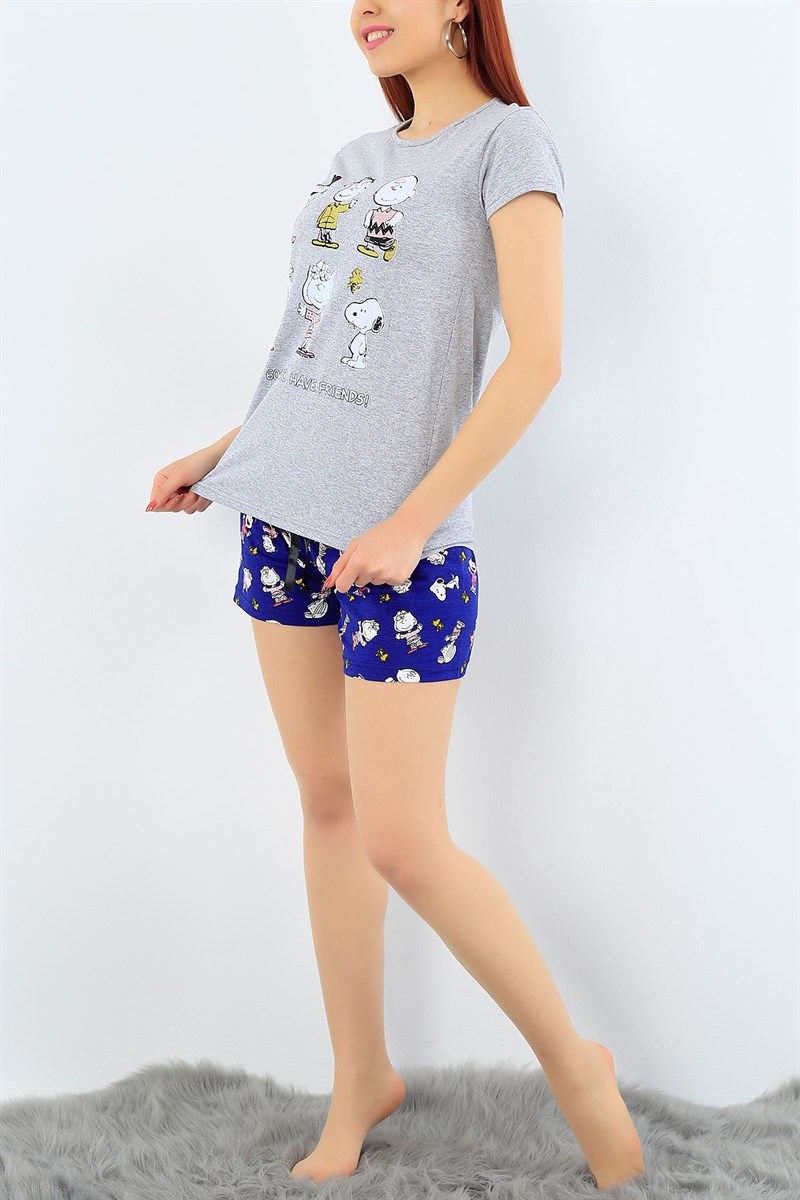 Baskılı Gri Bayan Pijama Takımı 31317