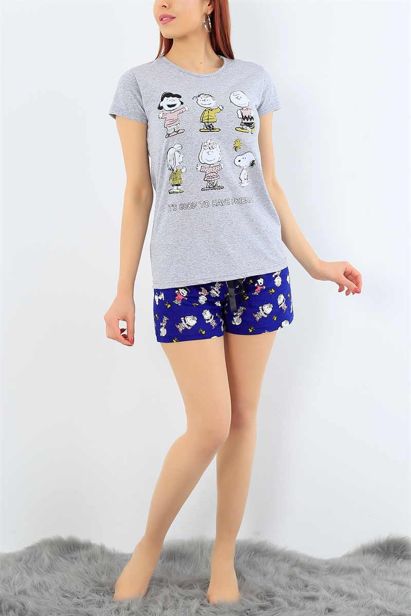 Baskılı Gri Bayan Pijama Takımı 31317