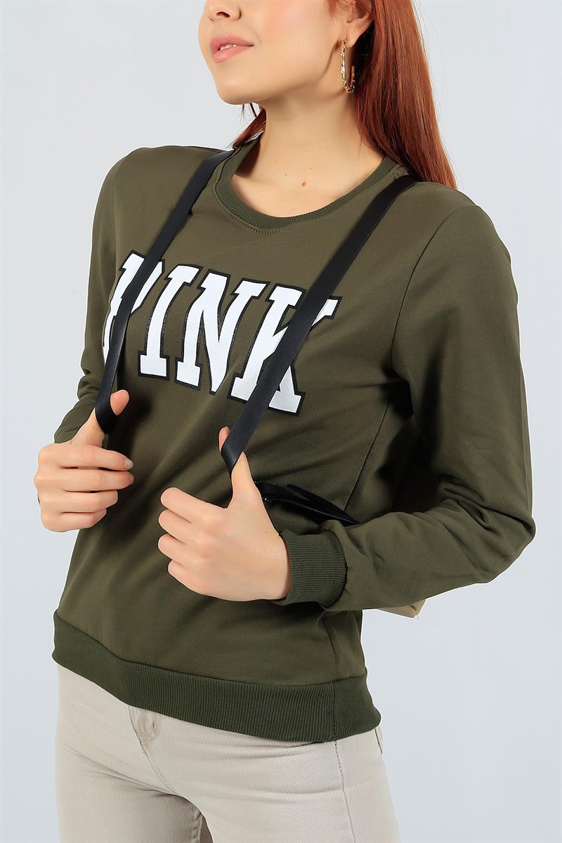 Baskılı Haki Bayan Sweat 23076B