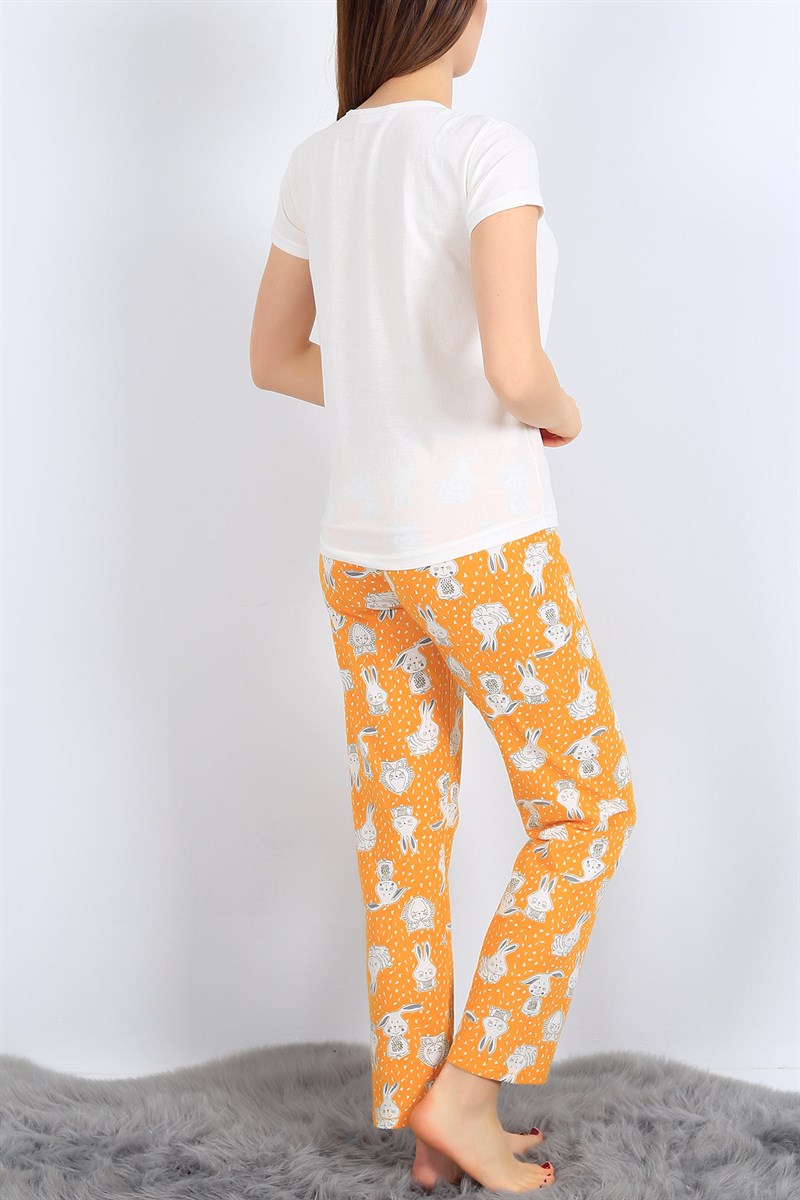 Baskılı Hardal Bayan Pijama Takımı 26951B
