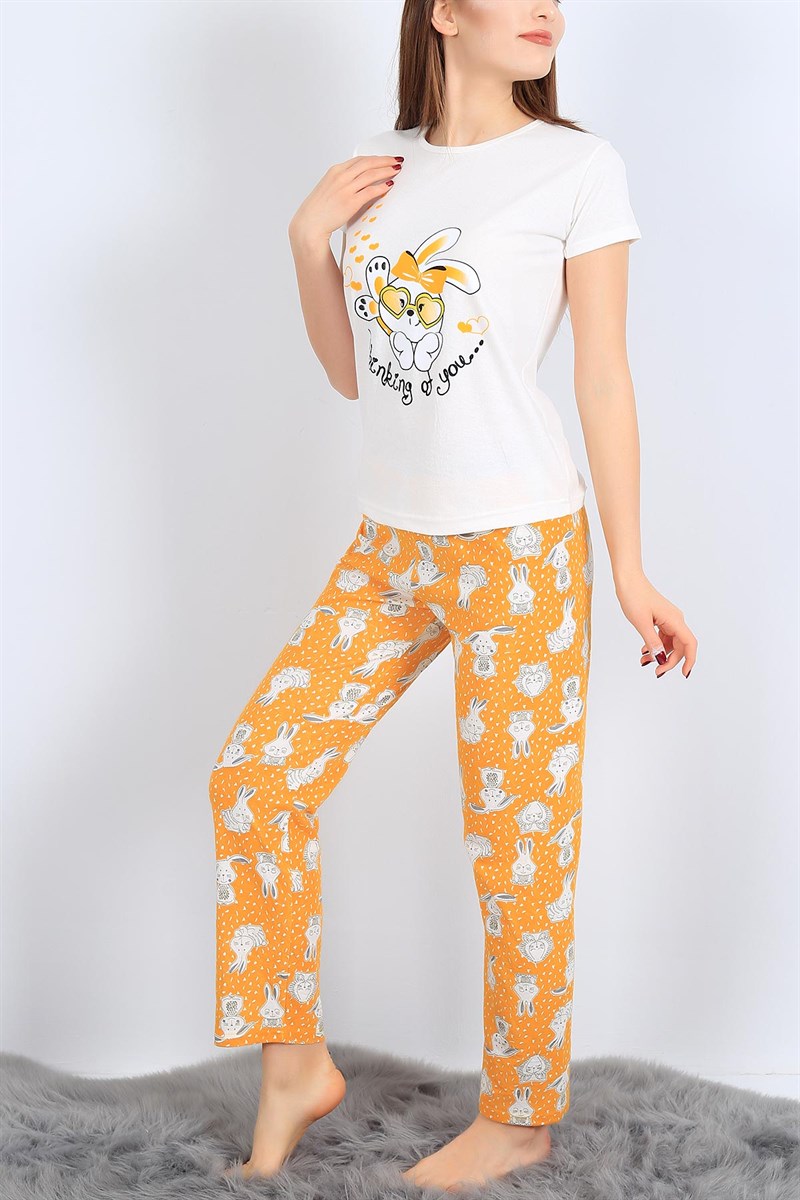 Baskılı Hardal Bayan Pijama Takımı 26951B