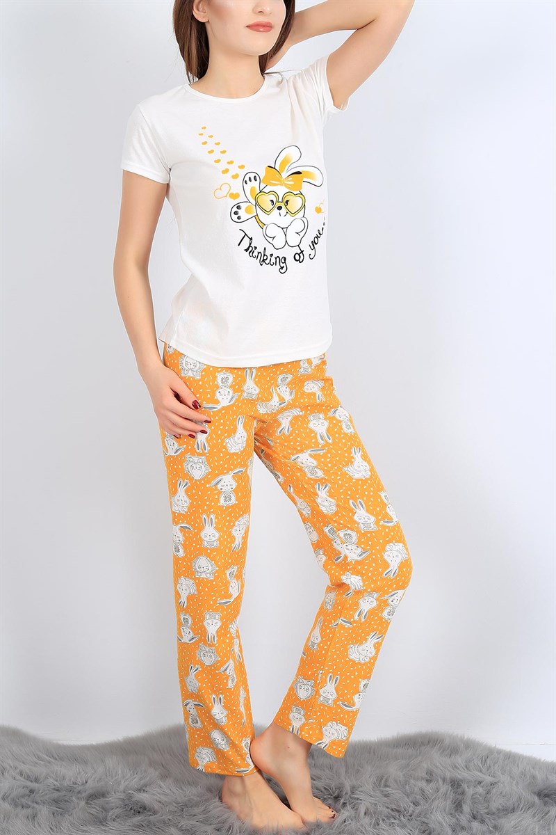 Baskılı Hardal Bayan Pijama Takımı 26951B