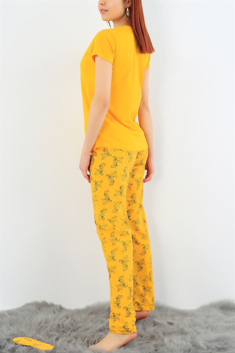 Baskılı Hardal Bayan Pijama Takımı 31385