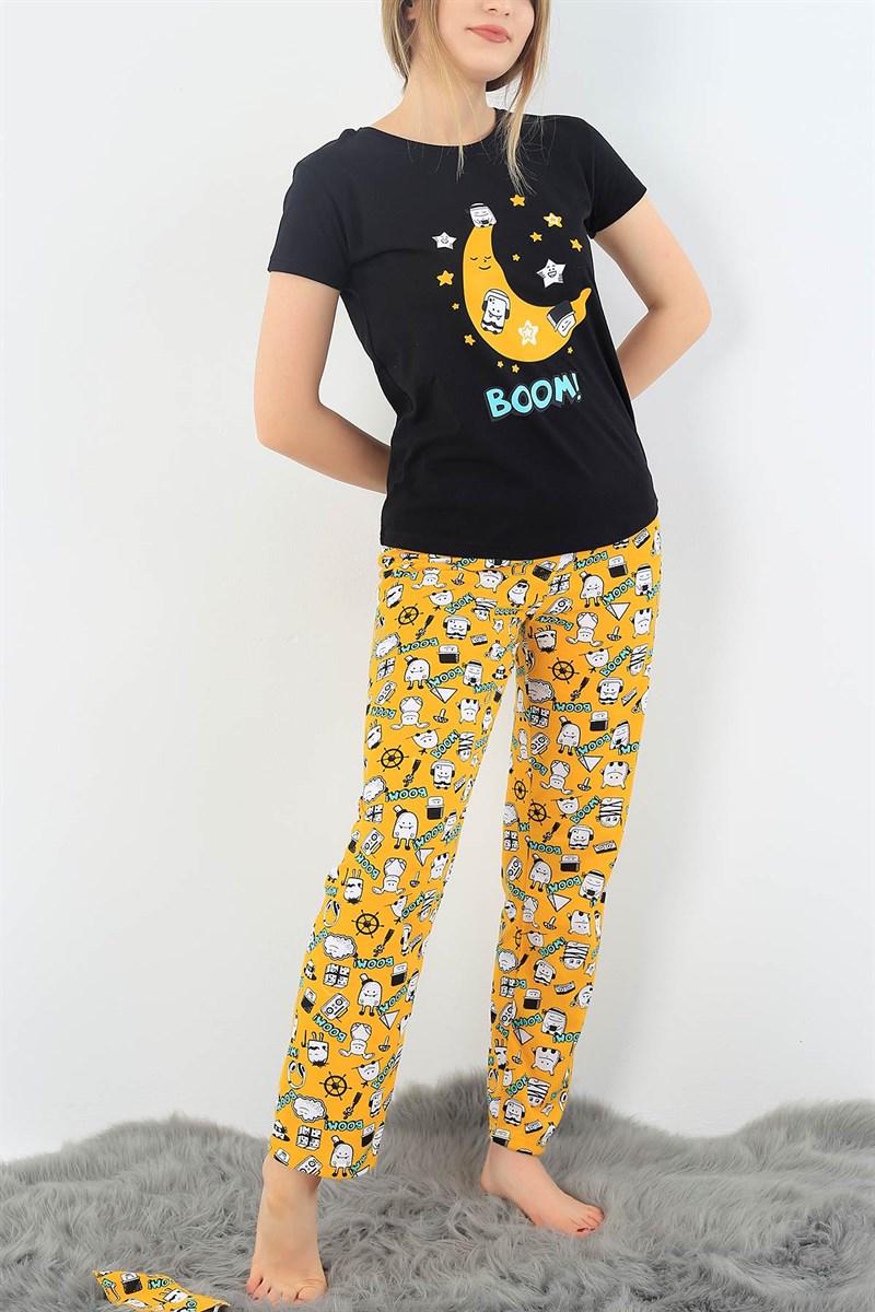 Baskılı Hardal Bayan Pijama Takımı 33015