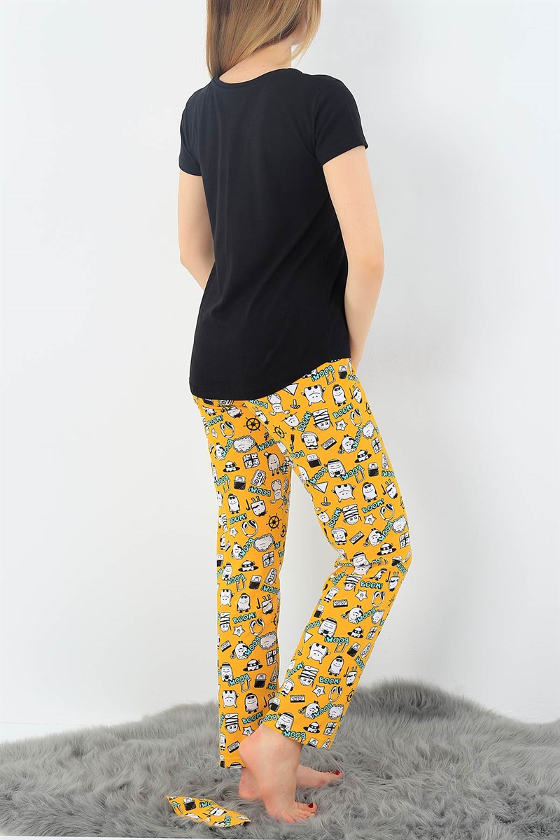 Baskılı Hardal Bayan Pijama Takımı 33015