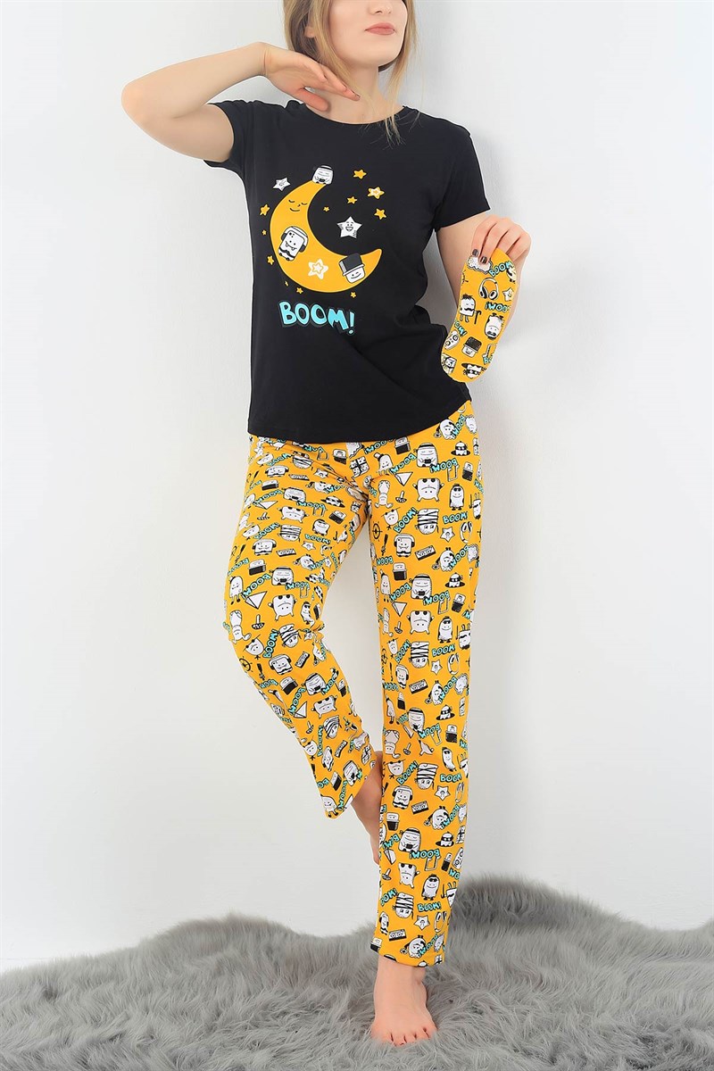 Baskılı Hardal Bayan Pijama Takımı 33015