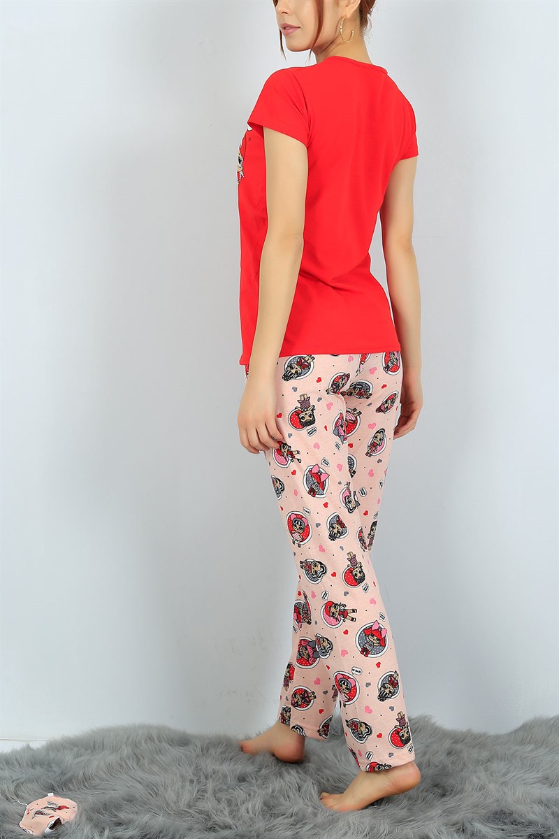 Baskılı Kırmızı Bayan Pijama Takımı 24302B
