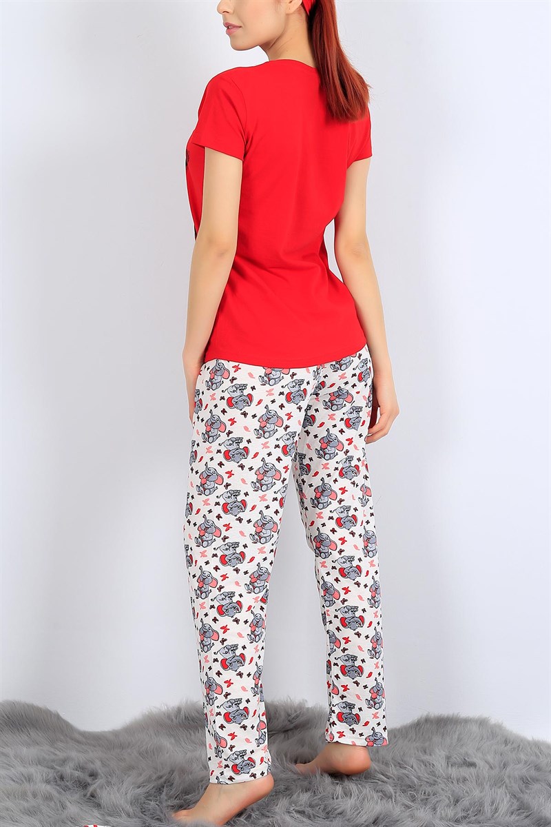 Baskılı Kırmızı Bayan Pijama Takımı 26963B