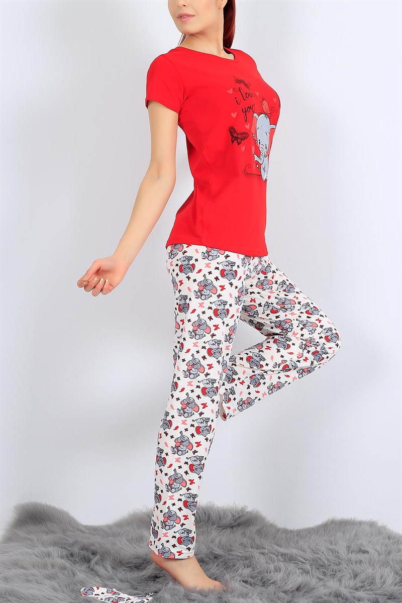 Baskılı Kırmızı Bayan Pijama Takımı 26963B