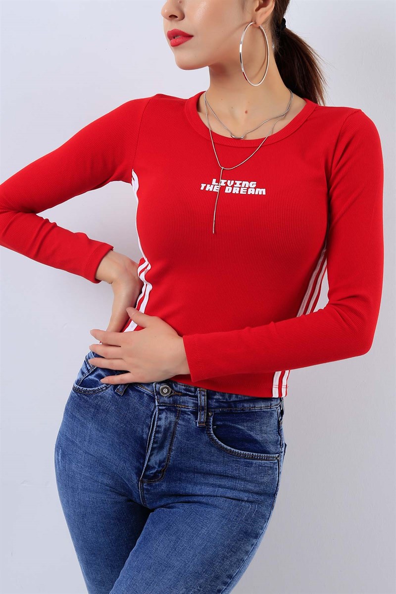 Baskılı Kırmızı Bayan Sweat 17699B