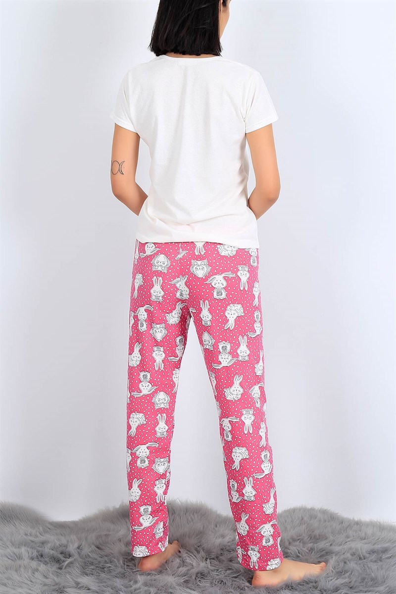 Baskılı Krem Bayan Pijama Takımı 26948B