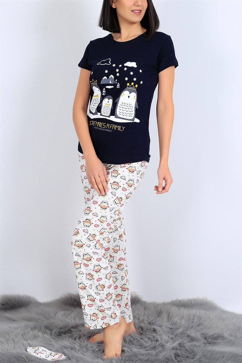 Baskılı Lacivert Bayan Pijama Takımı 26959B