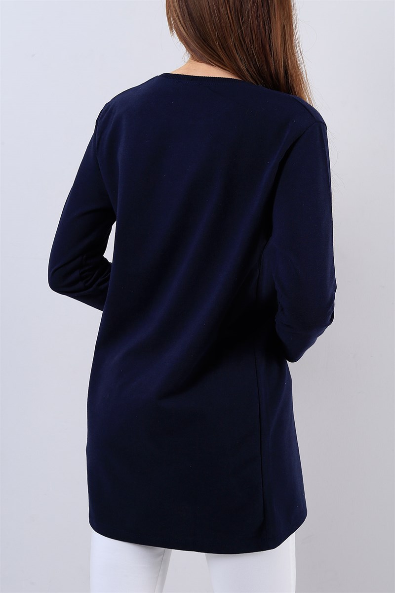 Baskılı Lacivert Bayan Sweat 17064B
