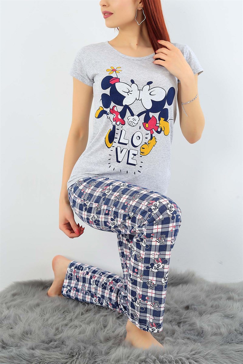 Baskılı Likralı Bayan Pijama Takımı 30758